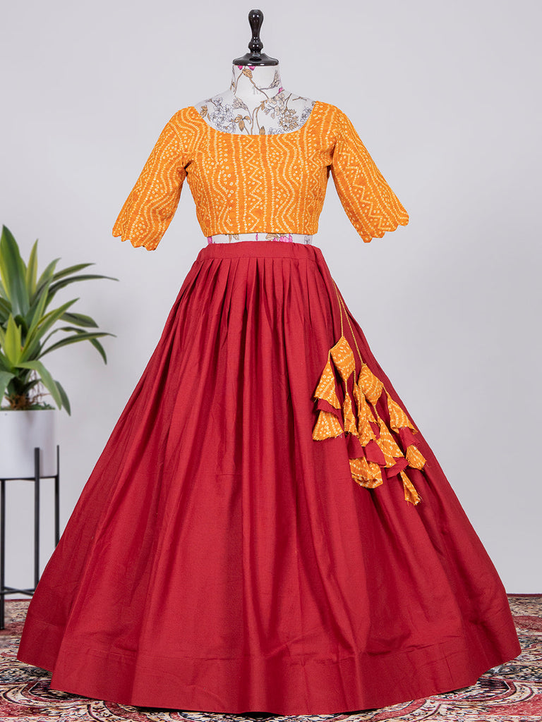 Pre Order: Back Criss Cross Knotted Red Top And Lehenga With Matching |  Little Muffet