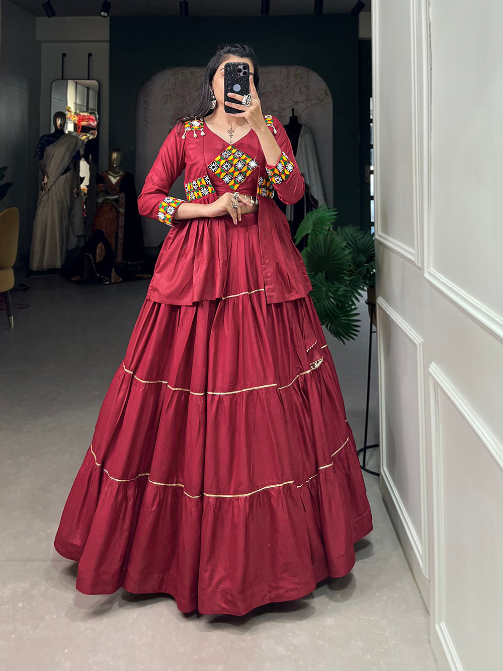 Maroon Color Plain With Gota Patti Rayon Chaniya Choli ClothsVilla