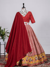 Load image into Gallery viewer, Red Color Printed With Foil Cotton Lehenga Clothsvilla
