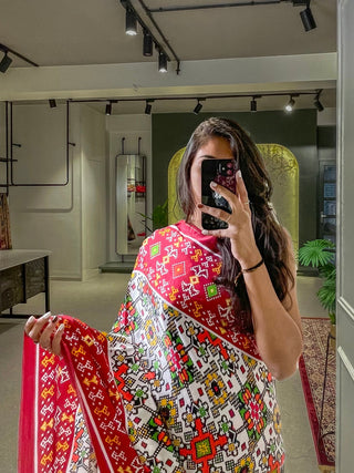 Red Color Patola Printed Pure Gaji Silk Saree Clothsvilla