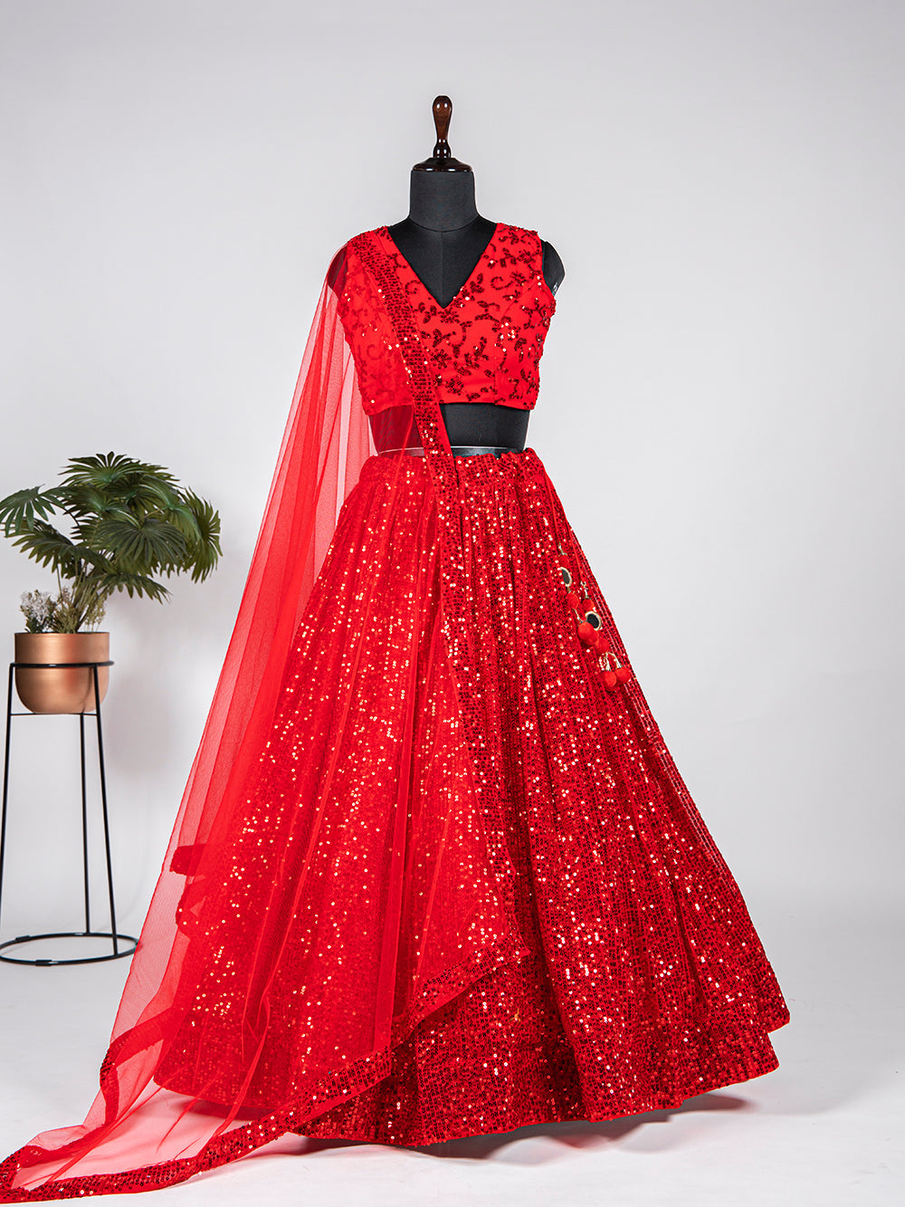 Red Color Sequins Embroidery Work Georgette Party Wear Lehenga Choli Clothsvilla