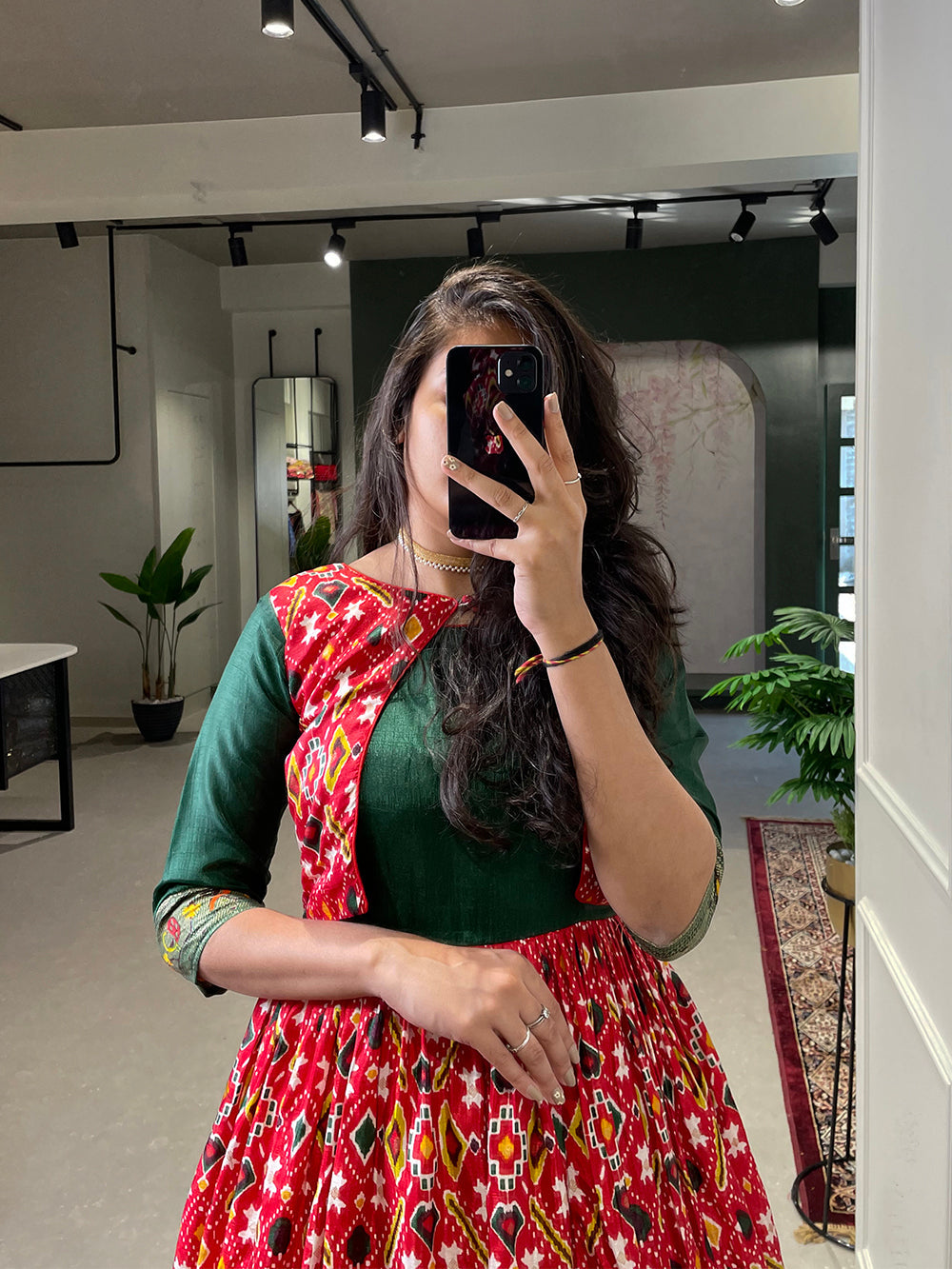 Red Color Patola Paithani Printed And Foil Printed Silk Gown Clothsvilla
