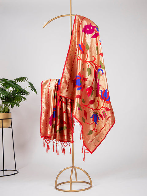 Red Color Zari Weaving Work Jacquard Paithani Dupatta Clothsvilla Main image