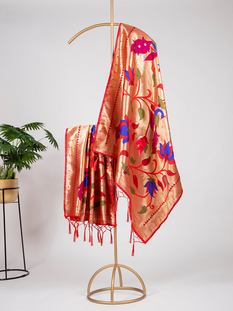 Red Color Zari Weaving Work Jacquard Paithani Dupatta Clothsvilla