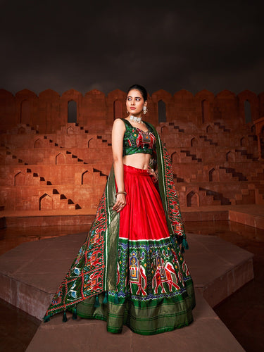 Red Color Patola Printed Silk Navratri Chaniya Choli Garba Dress Clothsvilla