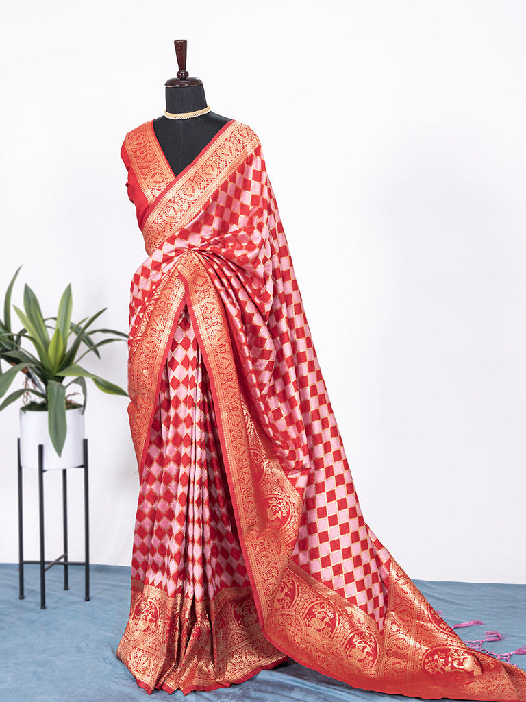 Red Color Weaving Zari Work Jacquard Silk Saree Clothsvilla