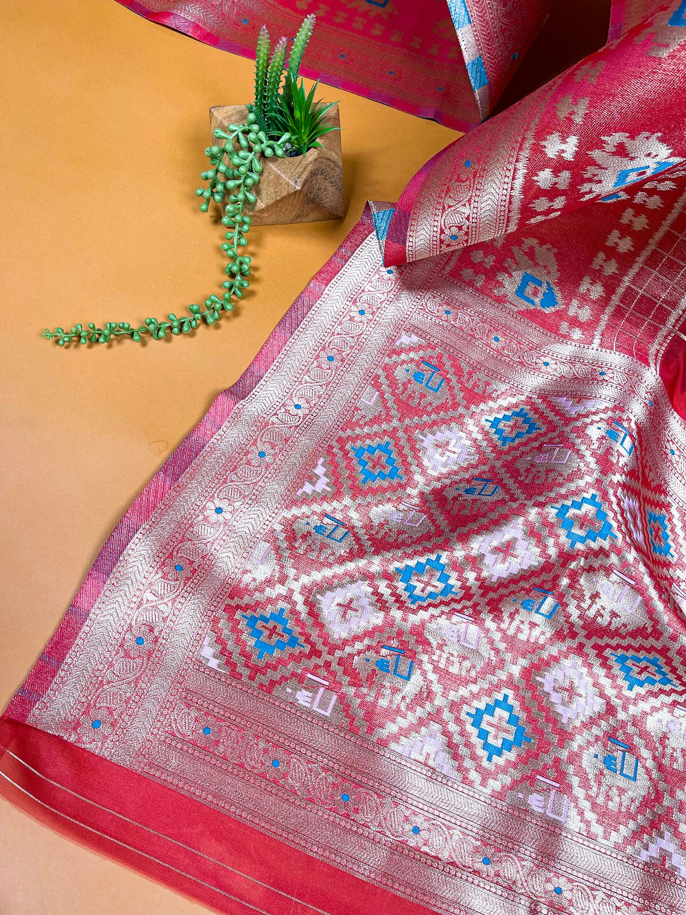 Red Color Weaving Work Organza Saree Clothsvilla