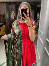 Load image into Gallery viewer, Red Color Patola And Foil Printed Dola Silk Gown Clothsvilla