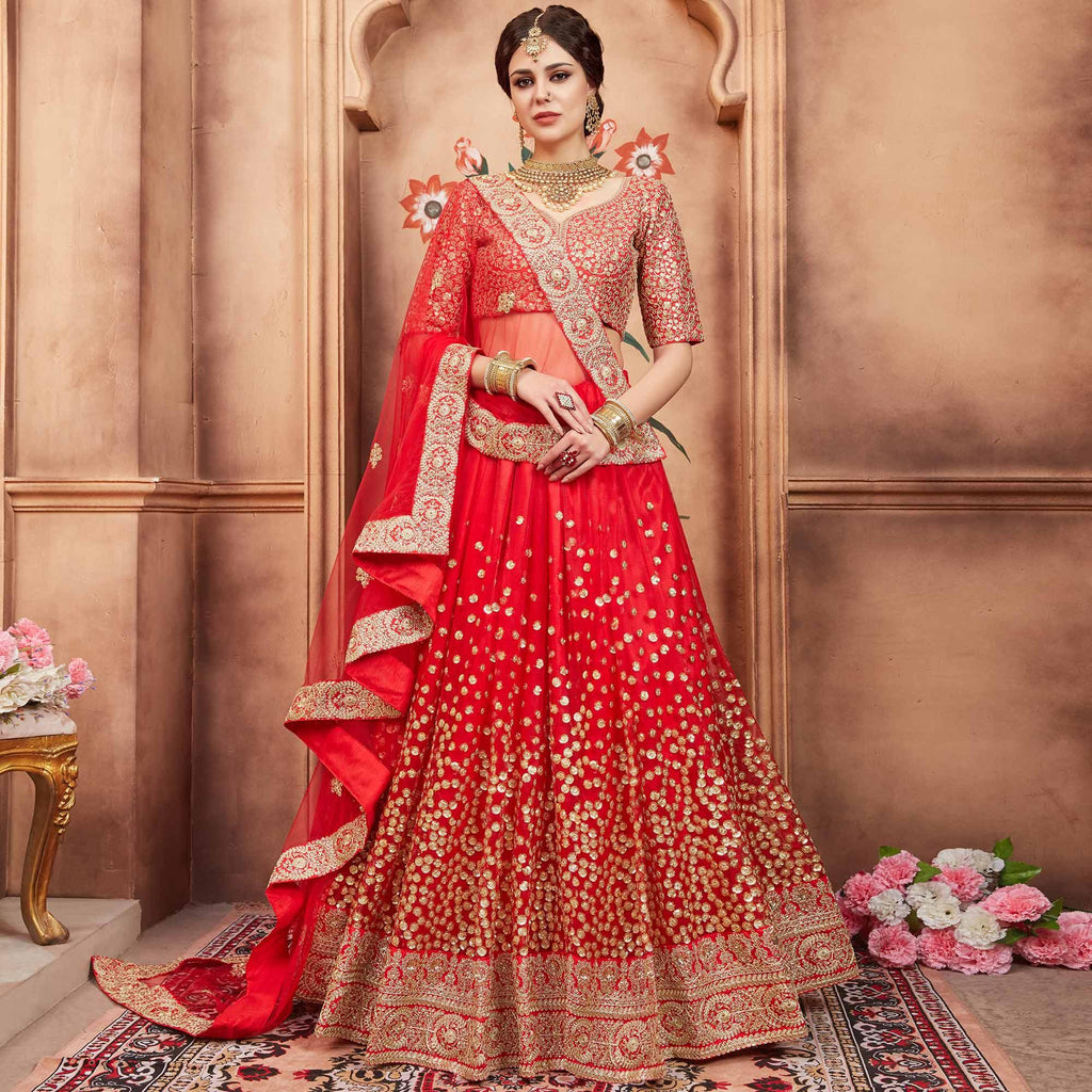 Designer Bridal Silk Lehenga Choli With Sequence Zari and Embroidery Work  With Soft Net Dupatta , Bridal Lehenga Choli , Reception Lehenga -   Canada