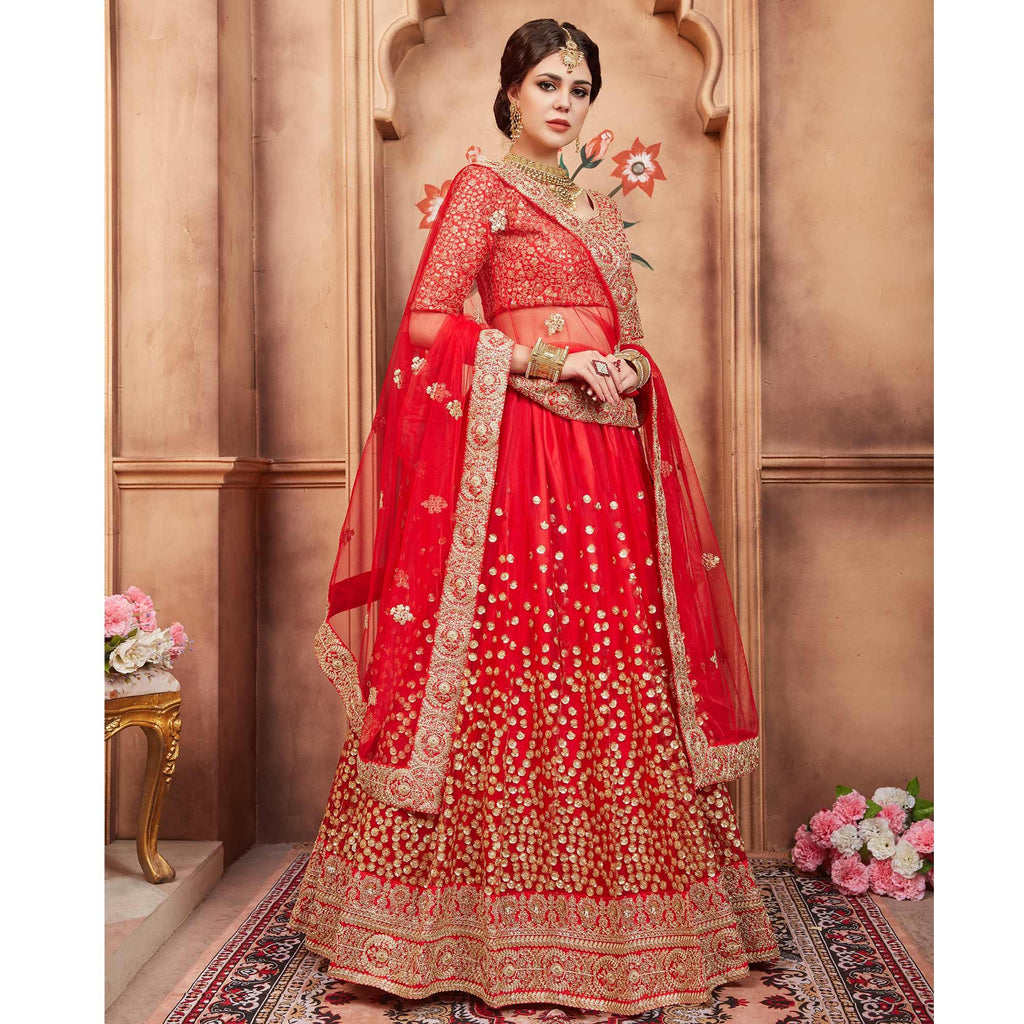 Red Festive Wear Sequins Dori Work Soft Net Lehenga Choli Clothsvilla