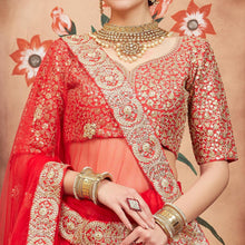 Load image into Gallery viewer, Red Festive Wear Sequins Dori Work Soft Net Lehenga Choli Clothsvilla