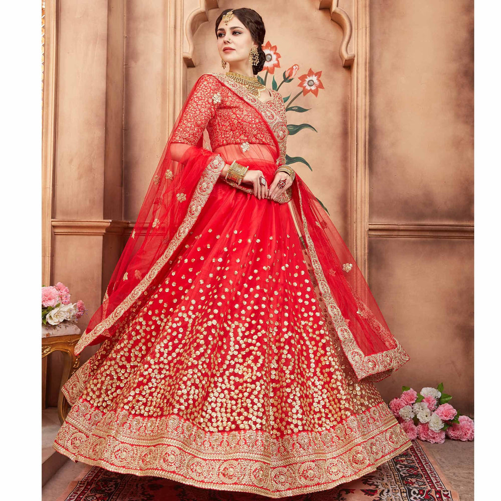 Red Festive Wear Sequins Dori Work Soft Net Lehenga Choli Clothsvilla