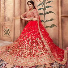 Load image into Gallery viewer, Red Festive Wear Sequins Dori Work Soft Net Lehenga Choli Clothsvilla