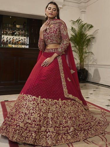 Red Georgette Embroidered Lehenga Choli Clothsvilla
