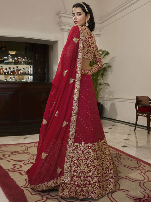 Red Georgette Embroidered Lehenga Choli Clothsvilla