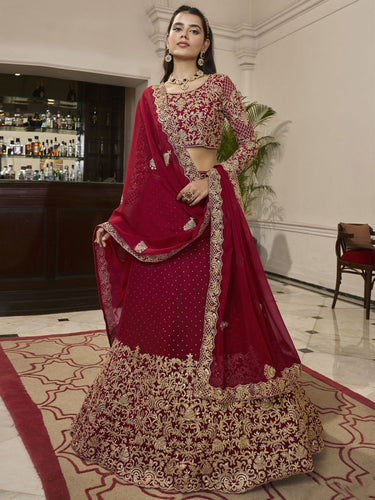 Red Georgette Embroidered Lehenga Choli Clothsvilla