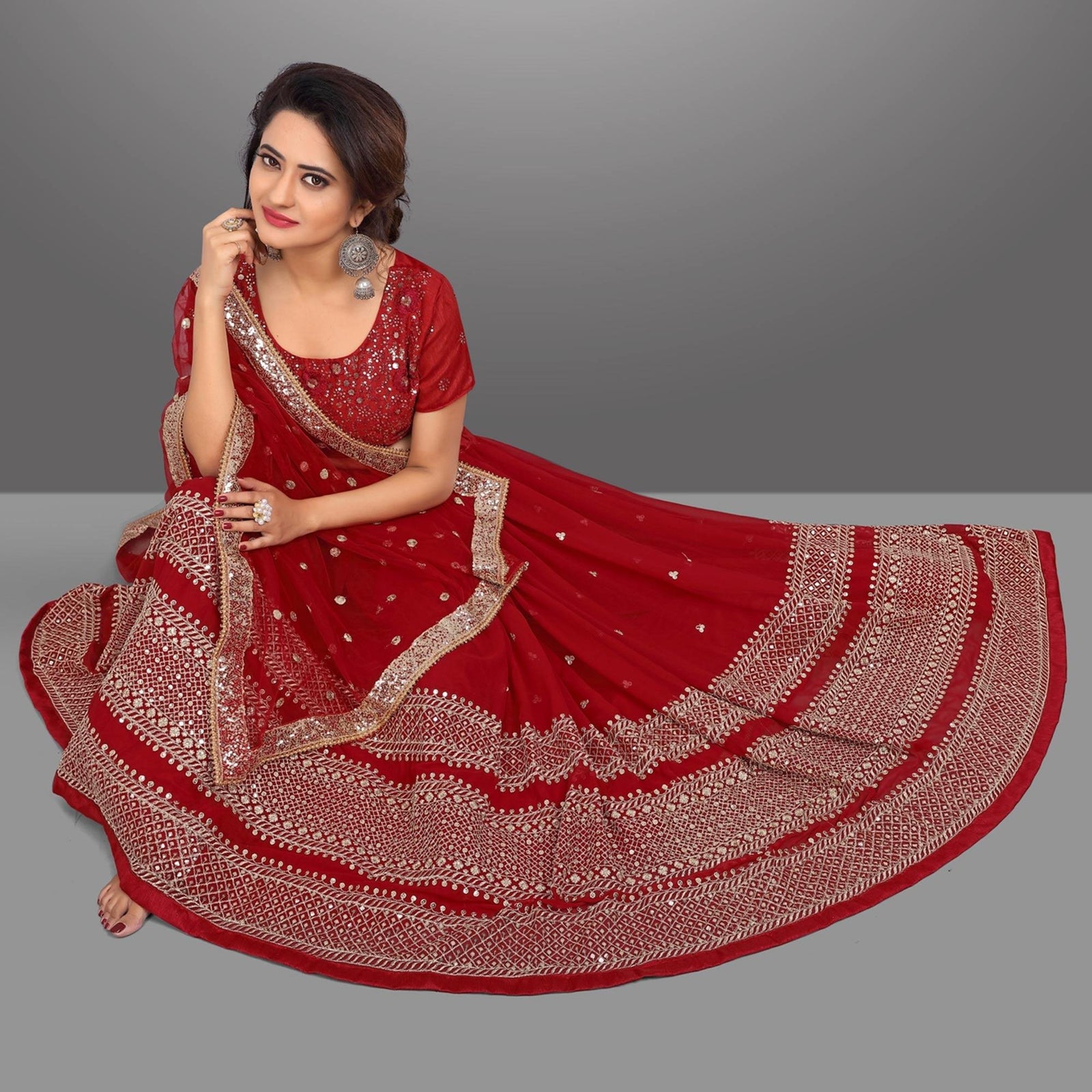 Red Party Wear Sequins Embroidered Georgette Lehenga Choli Clothsvilla