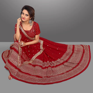 Red Party Wear Sequins Embroidered Georgette Lehenga Choli Clothsvilla