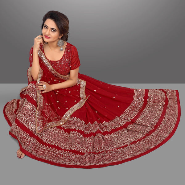 Red Party Wear Sequins Embroidered Georgette Lehenga Choli Clothsvilla
