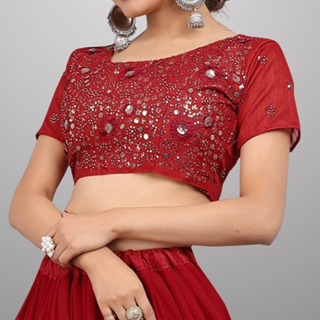 Red Party Wear Sequins Embroidered Georgette Lehenga Choli Clothsvilla