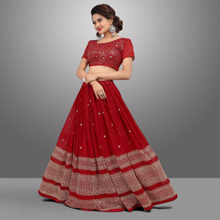 Red Party Wear Sequins Embroidered Georgette Lehenga Choli Clothsvilla