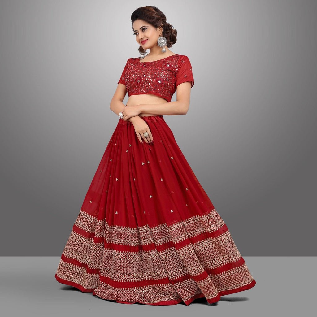 Red Party Wear Sequins Embroidered Georgette Lehenga Choli Clothsvilla