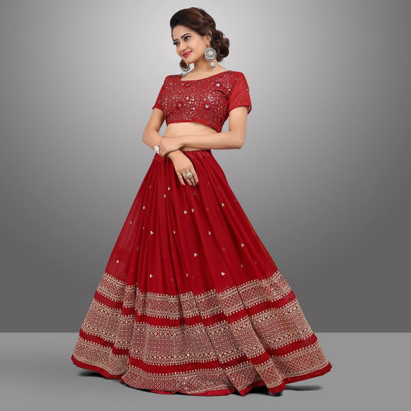Red Party Wear Sequins Embroidered Georgette Lehenga Choli Clothsvilla