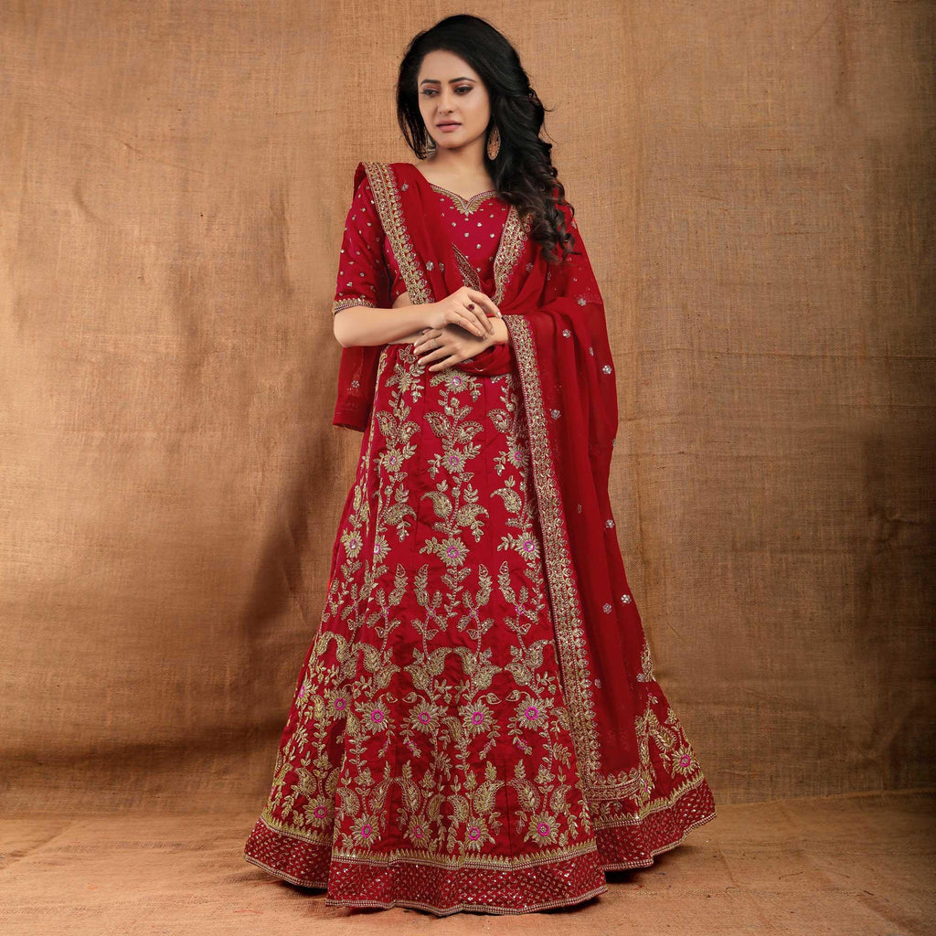 Red Party Wear Sequins Embroidered Tapetta Lehenga Choli Clothsvilla