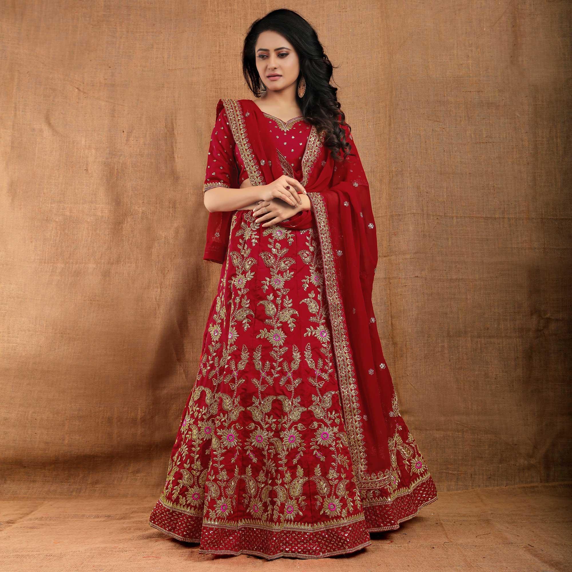 Buy Red Sequins Georgette Party Wear Lehenga Choli From Ethnic Plus