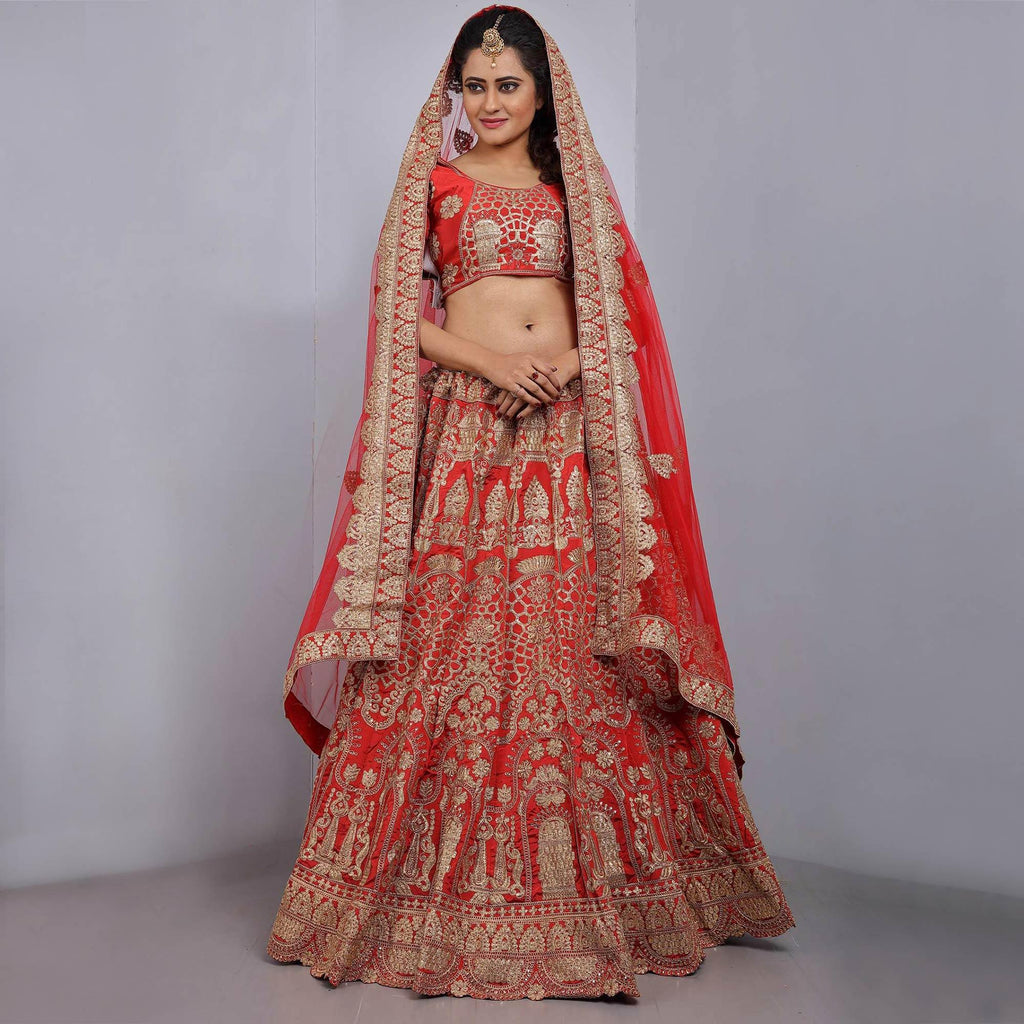 Red Party Wear Sequins Embroidered Tapetta Lehenga Choli Clothsvilla