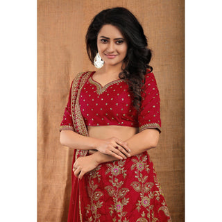 Red Party Wear Sequins Embroidered Tapetta Lehenga Choli Clothsvilla