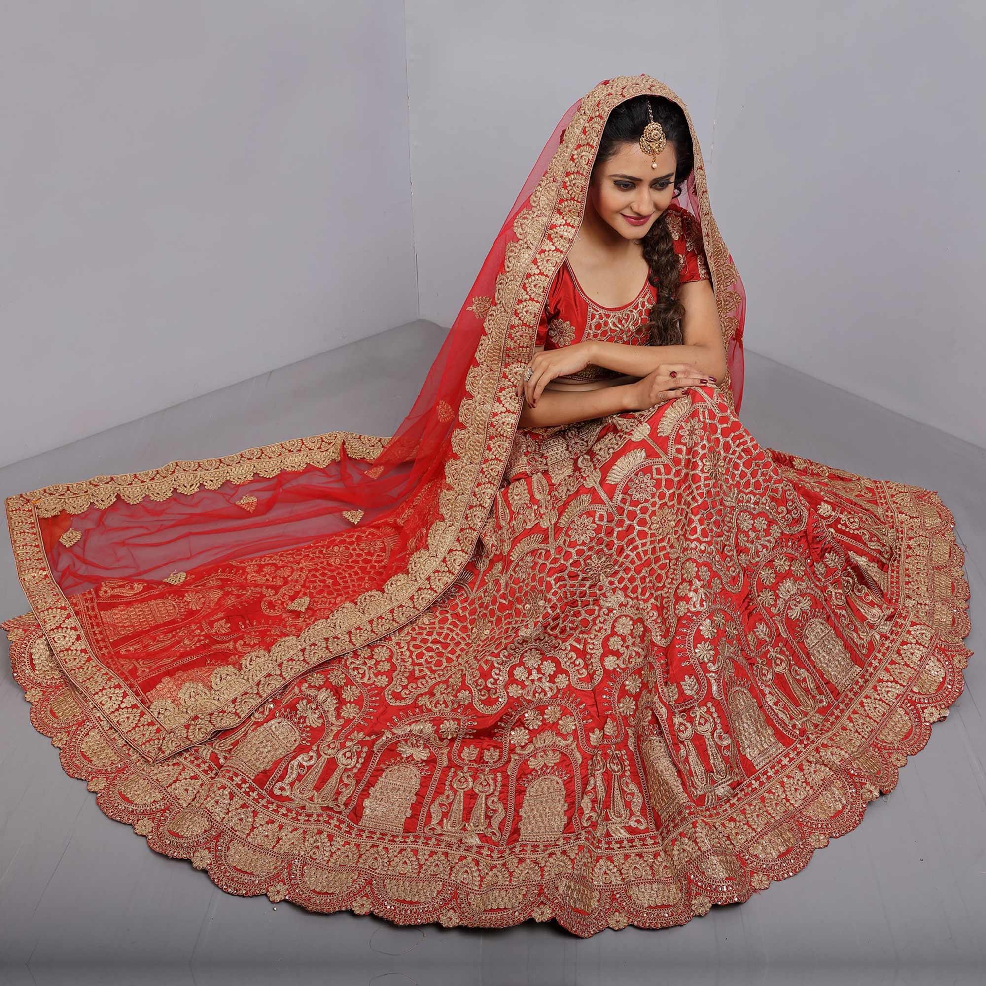 Red Party Wear Sequins Embroidered Tapetta Lehenga Choli Clothsvilla
