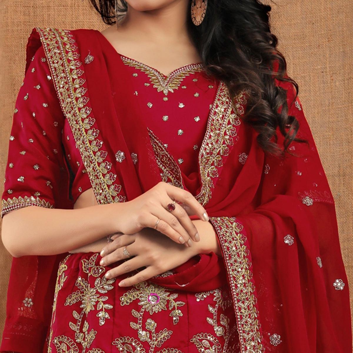 Red Party Wear Sequins Embroidered Tapetta Lehenga Choli Clothsvilla