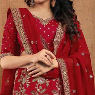 Red Party Wear Sequins Embroidered Tapetta Lehenga Choli Clothsvilla