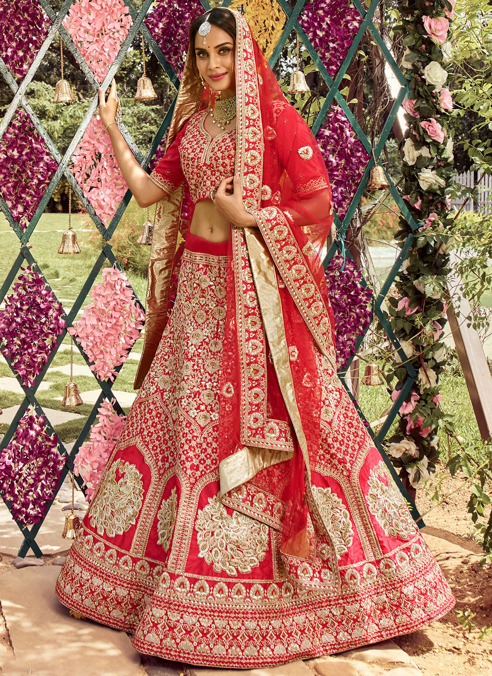 Red Raw Silk Lehenga Choli Clothsvilla