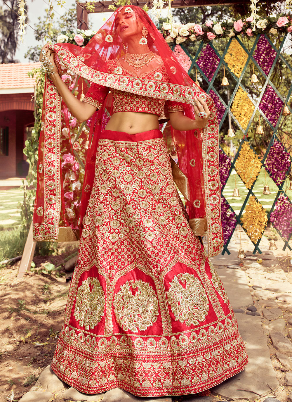 Red Raw Silk Lehenga Choli Clothsvilla