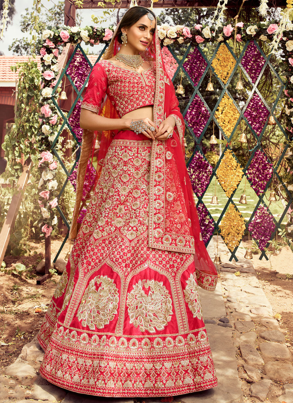Red Raw Silk Lehenga Choli Clothsvilla