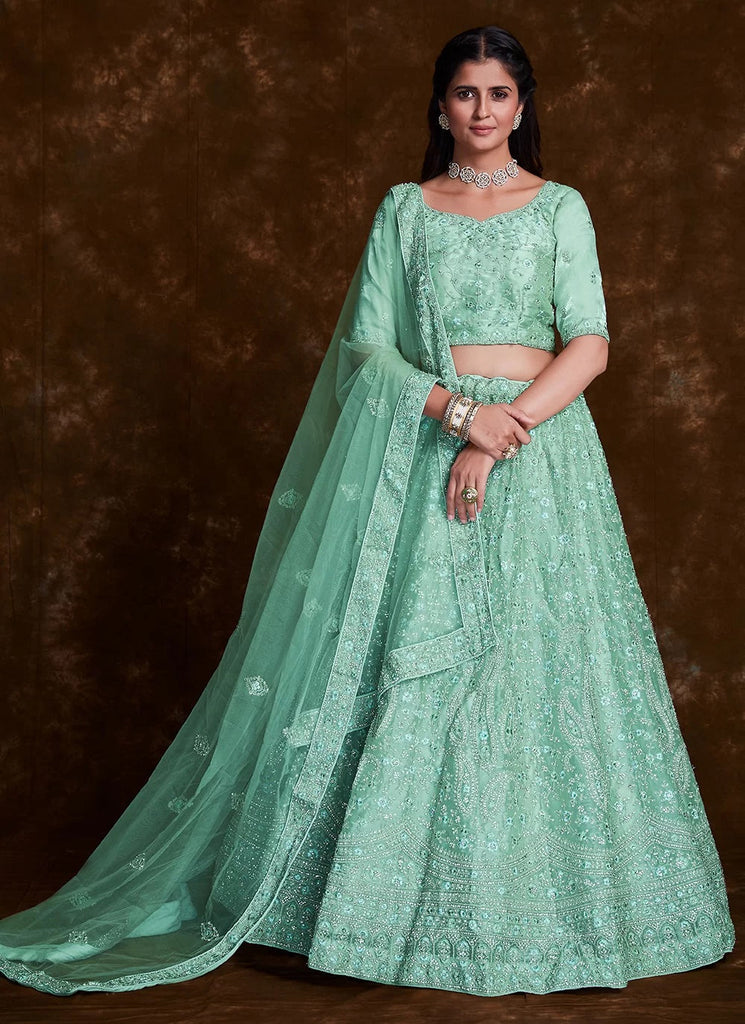Wedding Lehenga - Bridal Sea Green Resham & Stone Embroidered Lehenga Choli  – Empress Clothing