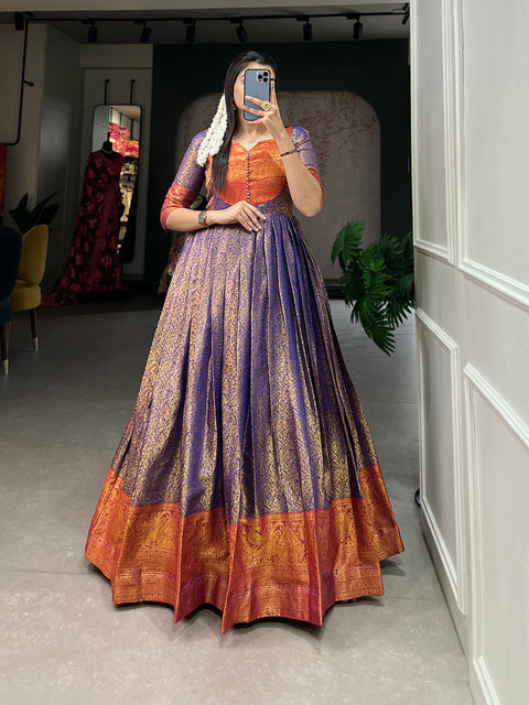 Royal Blue Color Zari Weaving Work Kanjivaram South Indian Dress Clothsvilla Main image