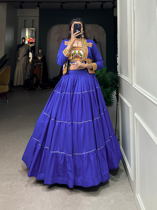 Royal Blue Color Plain With Gota Patti Rayon Garba Choli ClothsVilla