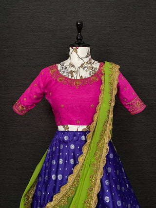 Royal Blue Color Jacquard Lehenga Choli With Georgette Dupatta Clothsvilla