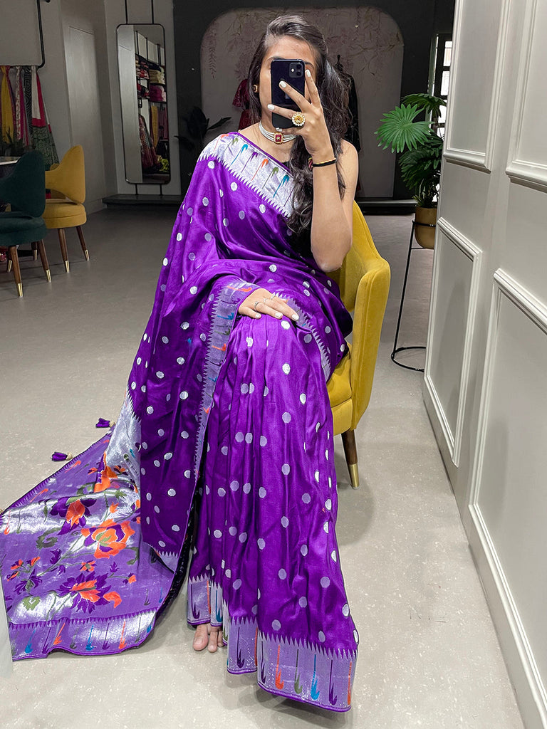 Purple Color Zari Weaving Work Pure Viscose Saree Clothsvilla