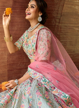 Green Engagement Lehenga Choli Clothsvilla