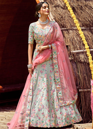 Green Engagement Lehenga Choli Clothsvilla