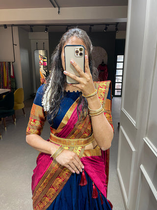 Navy Blue Color Zari Weaving Work Narayan Pet Cotton Half Saree Lehenga Choli Clothsvilla