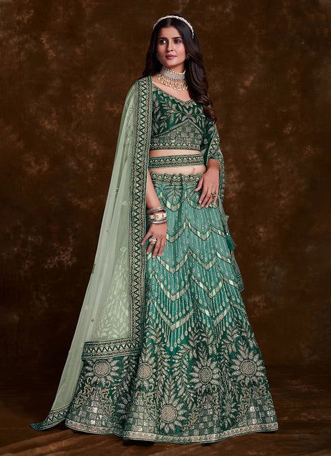 Sea Green Art Silk Lehenga Set with Exquisite Work - Lehenga Designs Clothsvilla Main image