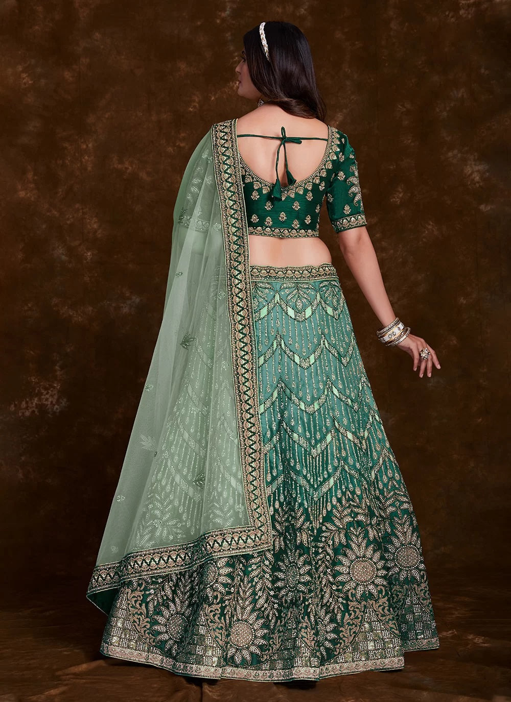 Sea Green Art Silk Lehenga Set with Exquisite Work - Lehenga Designs Clothsvilla
