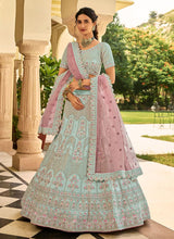 Load image into Gallery viewer, Sea Green Crepe Lehenga Choli Adorned with Resham and Stone Work Clothsvilla