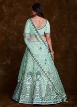 Load image into Gallery viewer, Sea Green Net Lehenga Set with Thread, Zari, Dori &amp; Zarkan Work Clothsvilla