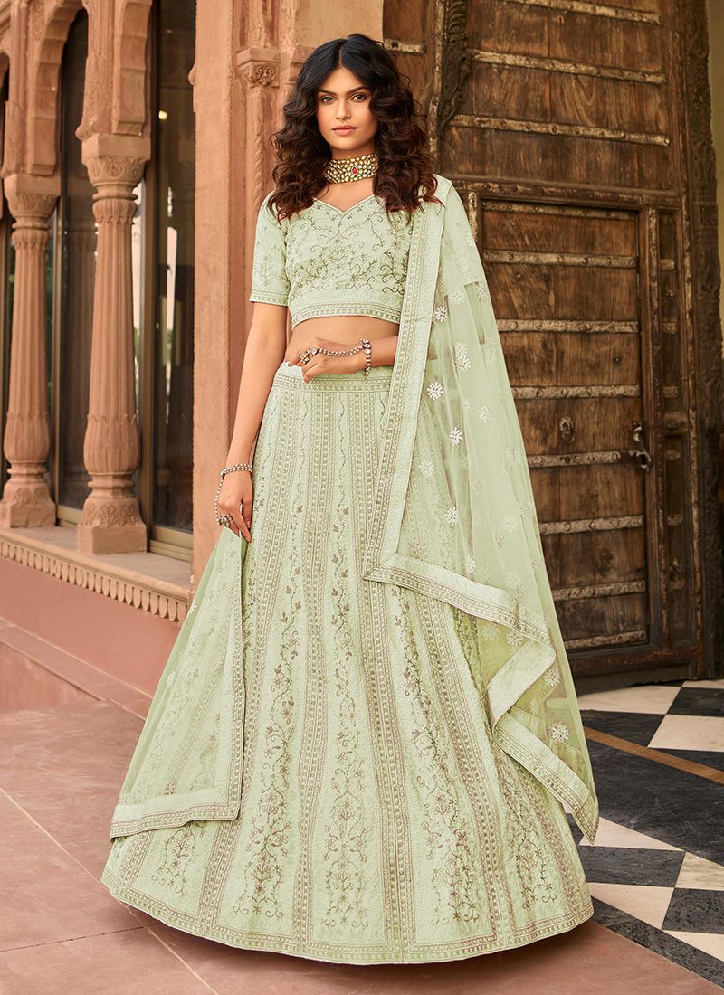 Sea Green Organza Sequins And Zari Work Lehenga Choli Clothsvilla